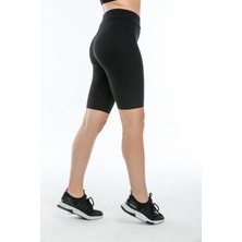 Thin Shop Büyük Beden Biker Spor Şort Siyah Pamuk Tayt - Yüksek Bel Toparlayıcı Siyah Spor Şort Tayt