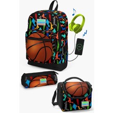 Coral High Kids Siyah Basketbol Desenli Usb'li 3’lü Okul Çanta Seti SET0123281