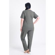Pınkmark Kadın Haki Kısa Kol Nakışlı Büyük Beden Pijama Takımı PMTK25606