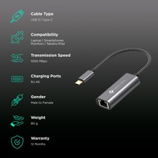 Novoo Type-C To RJ45 Gigabit 1000MBPS Ethernet Dönüştürücü Adaptör