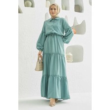 Neways 6567-CARLA Büzgülü Elbise Mint Yeşili