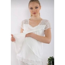 TUBA-9228-DANTELLI Hamile Pijama Takımı-Ekru