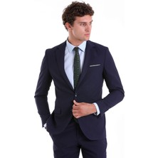 Hatemoğlu Lacivert D. Slim Fit Mono Yaka Desenli Klasik Takım Elbise