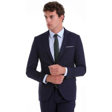 Hatemoğlu Lacivert D. Slim Fit Mono Yaka Desenli Klasik Takım Elbise