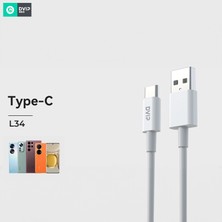 Dvıp L34 6A 120W Fast Charging Usba To Type-C Data ve Hızlı Şarj Kablosu 1m Beyaz