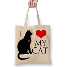 Humuts I Love My Cat Kedi Hayvan Pet Animal Bez Çanta Uzun Saplı