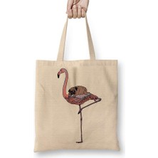 Flamingo Pug Köpek Bez Çanta Uzun Saplı