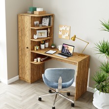 Roomart Roma Raflı Çalışma Masası , Çalışma Ofis Masası Sol Dolaplı Atlantik Çam