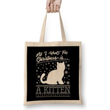 Humuts All I Want For Christmas Is A Kitten Knit Pattern Bez Çanta Uzun Saplı