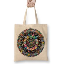 Mandala Renkli Hat Sanatı 02 Bez Çanta Uzun Saplı