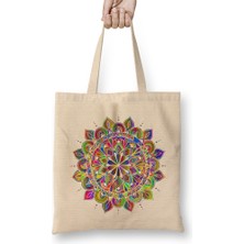 Humuts Mandala Renkli Hat Sanatı Bez Çanta Uzun Saplı