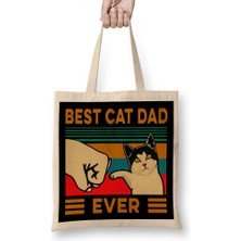 Best Cat Dad Ever Funny Cat Daddy Father Day Vintage 07 Bez Çanta Uzun Saplı