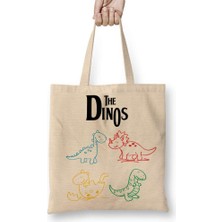 Humuts The Dinos White Dinozorlar Bez Çanta Uzun Saplı