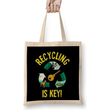 Humuts Recycling Is Key Cute Eco Environment Health Bez Çanta Uzun Saplı