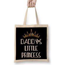 Humuts Daddy's Little Princess White Font Gold Tiara Bez Çanta Uzun Saplı