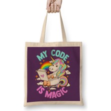 Humuts My Code Is Magic Unicorn Computer Programmer Coder Bez Çanta Uzun Saplı