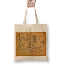 Yüzüklerin Efendisi Haritası Bez Çanta Uzun Saplı