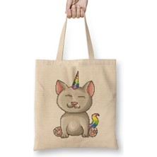 Kitten Cat Unicorn Pixel Art Bez Çanta Uzun Saplı