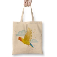 Humuts Geometric Animal Parrot Bez Çanta Uzun Saplı