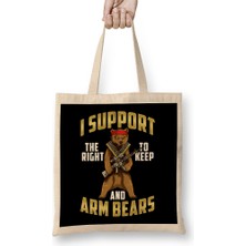 Funny I Support The Right To Arm Bears Gun Pun Bez Çanta Uzun Saplı