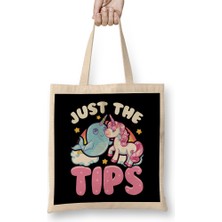 Funny Just The Tips Cute Narwhal Unicorn Pun Bez Çanta Uzun Saplı