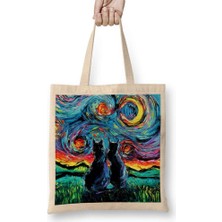 Cat Van Gogh's Cats Kedi Bez Çanta Uzun Saplı