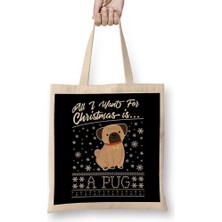 All I Want For Christmas Is A Pug Knit Pattern Bez Çanta Uzun Saplı