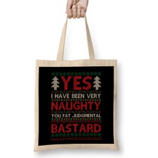 Humuts Yes I Have Been Naughty Rude Christmas Knit Pattern Bez Çanta Uzun Saplı