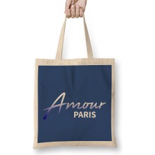 Humuts Amour Paris Slogan Bez Çanta Uzun Saplı