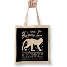 Humuts All I Want For Christmas Is A Monkey Knit Pattern Bez Çanta Uzun Saplı