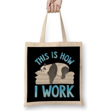Humuts Cute & Funny This Is How I Work Lazy Panda Working Bez Çanta Uzun Saplı