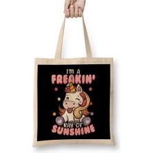 Humuts I M A Freakin Ray Of Sunshine Unicorn Rainbow Bez Çanta Uzun Saplı