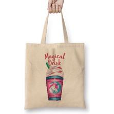 Magical Drink Unicorn Milkshake Pixel Art Bez Çanta Uzun Saplı