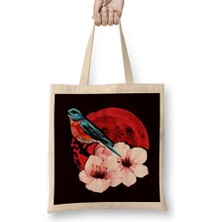 Sakura Japan Cherry Blossom Tree Nature Japanese Art Bird Bez Çanta Uzun Saplı