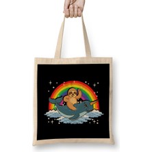 Sloth Riding Narwhal Adorable Unicorn Of The Sea Bez Çanta Uzun Saplı