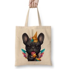 Black French Bulldog Ice Cream Unicorn Bez Çanta Uzun Saplı