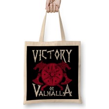 Victory Or Valhalla Norse Mythology Warrior Viking Bez Çanta Uzun Saplı