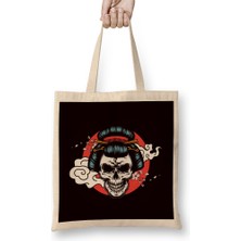 Japanese Art Girl Skull Samurai Japan Flag Ninja Shinobi Bez Çanta Uzun Saplı