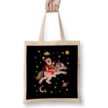 Cute Santa Claus Riding A Unicorn Through Space Bez Çanta Uzun Saplı