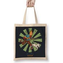 Tintin Retro Japanese Bez Çanta Uzun Saplı