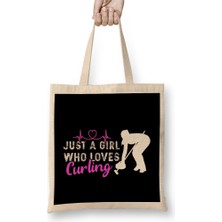 Girl Who Loves Curling Player Coach Team Curling Stones Bez Çanta Uzun Saplı