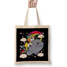 Humuts Unicorn Riding Narwhal Adorable Unicorn Of The Sea Bez Çanta Uzun Saplı