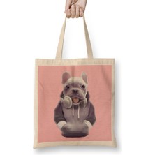 French Bulldog Puppy With Headphones Bez Çanta Uzun Saplı