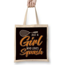 Humuts Girl Who Loves Squash Player Match Indoor Tennis Court Coach Bez Çanta Uzun Saplı