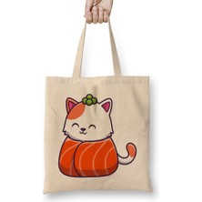 Humuts Cute Cat Sushi Salmon Bez Çanta Uzun Saplı