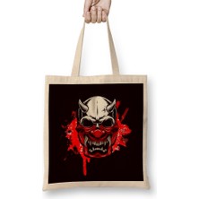 Humuts Japanese Art Samurai Skull Japan Ninja Shinobi Warrior Kendo-2 Bez Çanta Uzun Saplı
