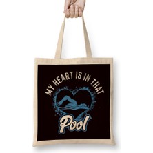 My Heart Is In Swimming Pool Swimmer Swim Coach Water Sports Bez Çanta Uzun Saplı