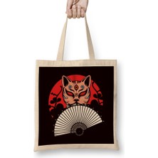 Humuts Japanese Hand Fan Cat Geisha Samurai Ninja Shinobi Warrior Bez Çanta Uzun Saplı