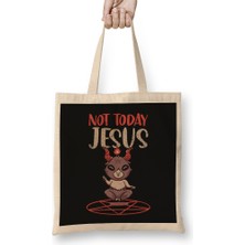 Humuts Satanism Baphomet Goat Pentagram Not Today Jesus 01 Bez Çanta Uzun Saplı