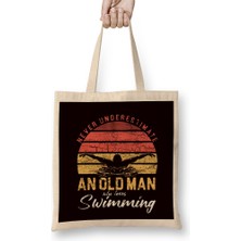 Humuts Old Man Swimmer Swimming Pool Retro Swim Water Sports Coach Bez Çanta Uzun Saplı